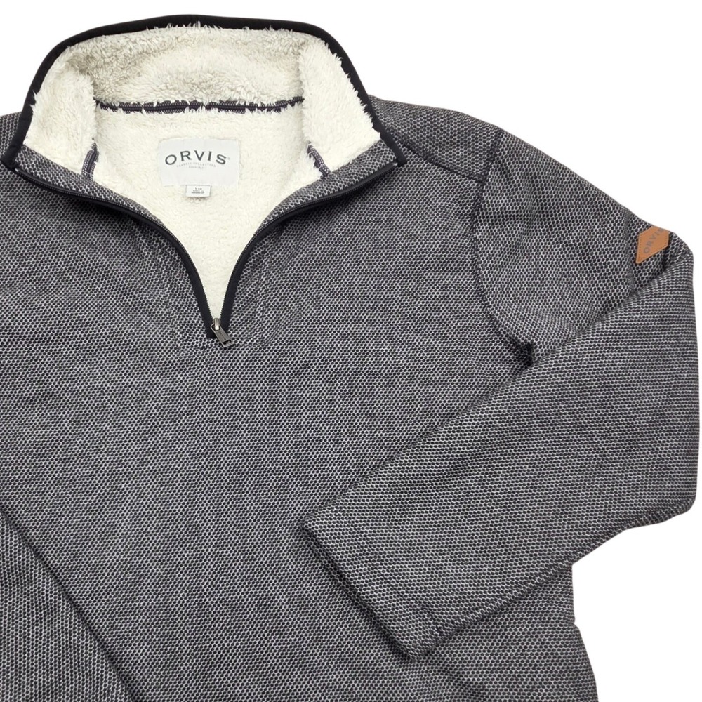 Orvis Brighton Fleece Lined 1/4 Zip Pullover Sweater 1526440 Gray Mens Large